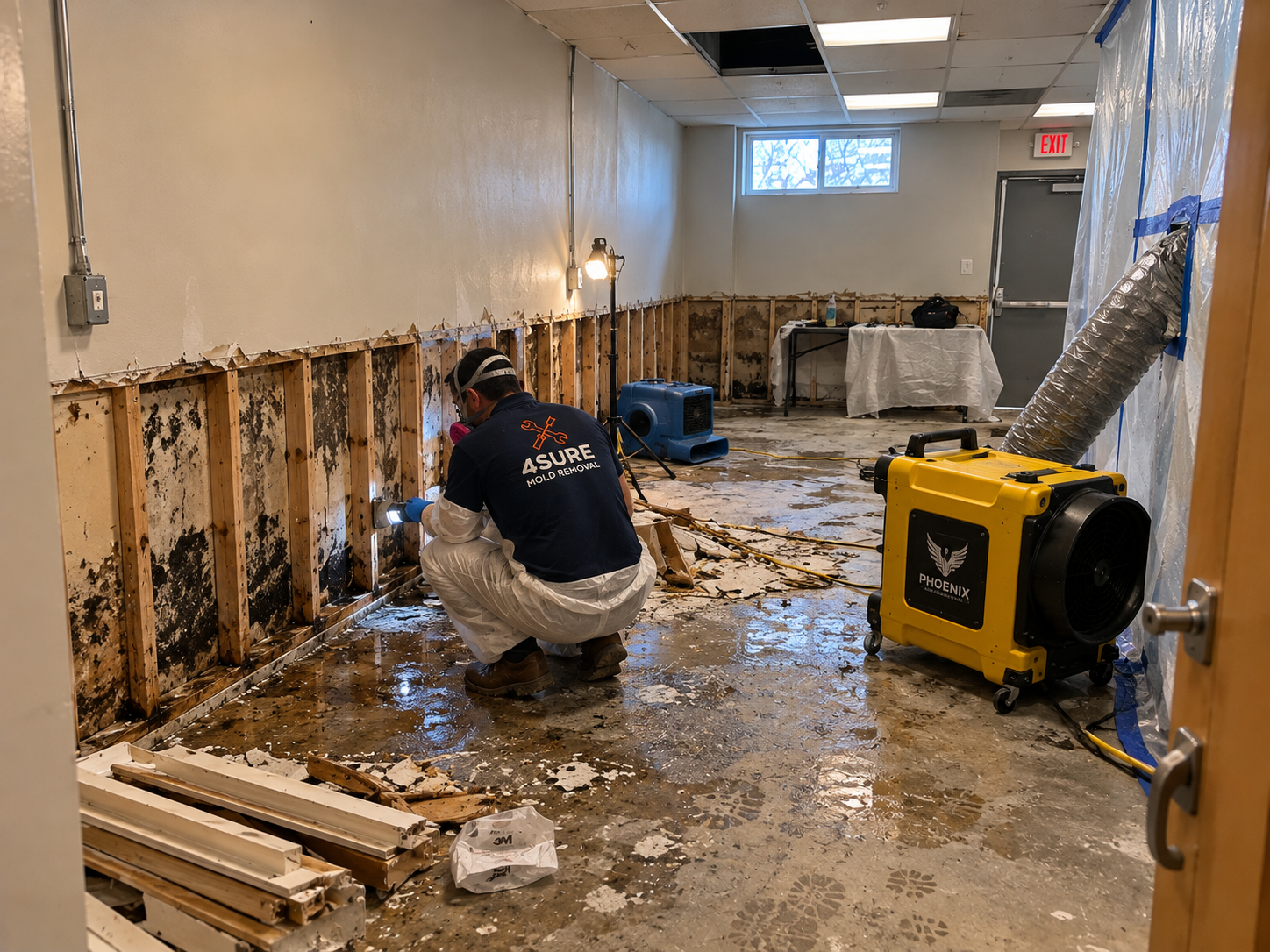 Water-damaged ground-floor commercial office in Canyon Creek before 4Sure Mold Removal restoration, Spanish Fork UT