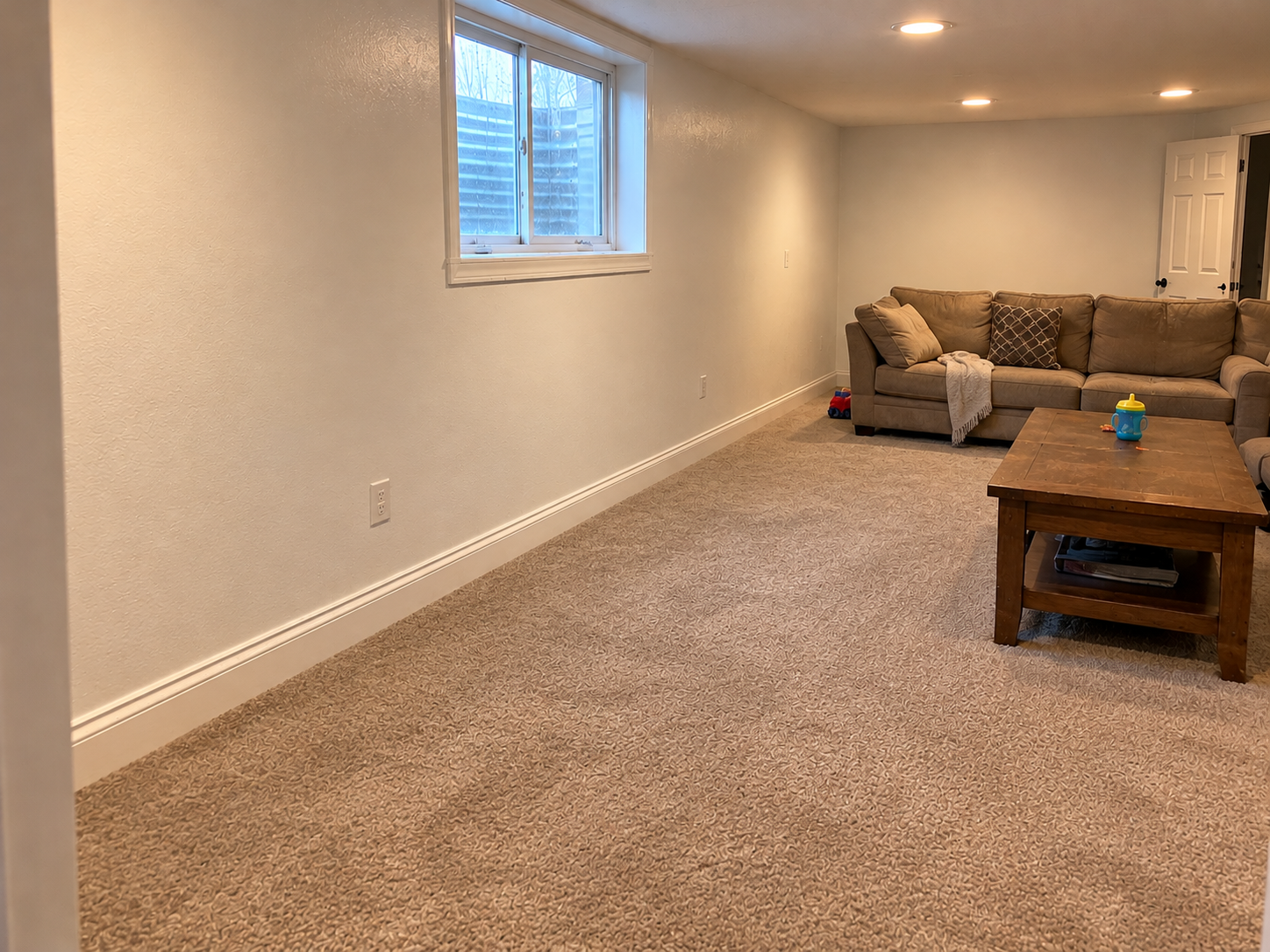 Restored finished basement in Legacy Farms after 4Sure Mold Removal structural drying and repair, Spanish Fork UT